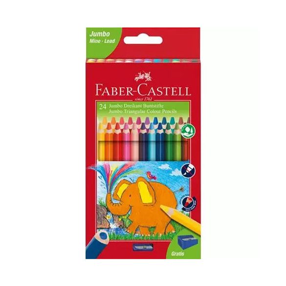 Faber-Castell: Jumbo 24Db-os Háromszögletű Színes Ceruza Szett Hegyezővel (Faber-Castell, 116524)