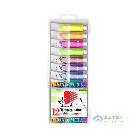 Ico: Süni Tempera Metál És Neon Színek 12Db-os Csomag 12Ml-Es Tubusok (ICO, 7270143001-556848)