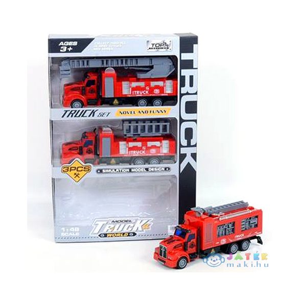Hátrahúzós Tűzoltó Kamion Szett 3Db-os 1:48 (Magic Toys, MKL450698)