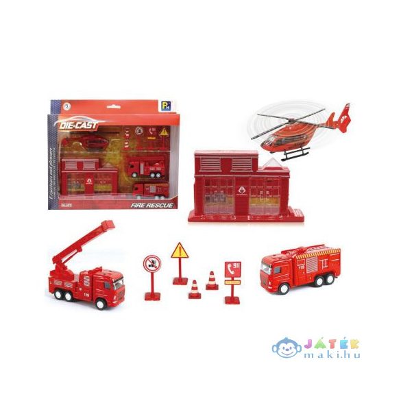 Nagy Tűzoltóság Játékszett Járművekkel És Épülettel (Magic Toys, MKK123468)