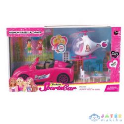   Pink Világító Sportkocsi Szett Helikopterrel És Kiegészítőkkel (Magic Toys, MKL358925)