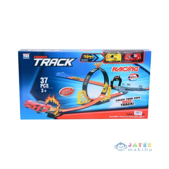 Power Track 37Db-os Versenypálya Szett Hurokkal És 2Db Hátrahúzható Autóval 1/64 (Magic Toys, MKK583566)