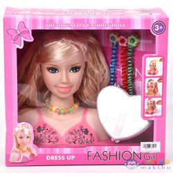   Fashion Girl Fésülhető szőke hajú babafej sminkpalettával és kiegészítőkkel 21cm (Magic Toys, MKL217517)