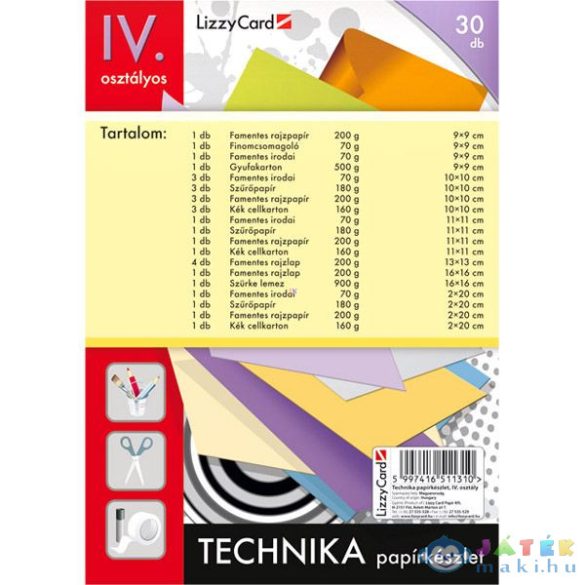 Technika papírkészlet - 4. osztályos - 20 db-os (Lizzy Card, 511310)