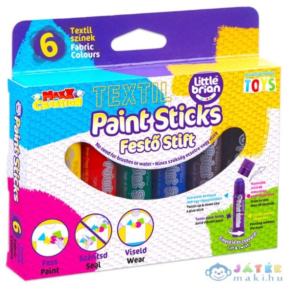 Little Brian: 6 Darabos Textil Festő Stift - Klasszikus Színek (MaxxCreation, 69828)