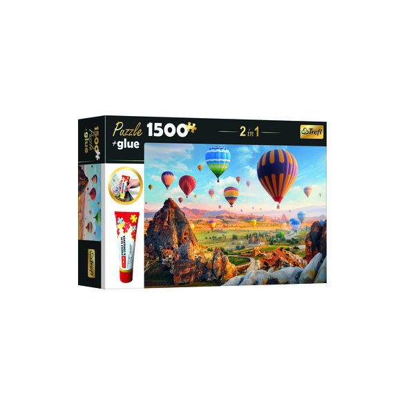 Trefl: Színes Hőlégballonok Puzzle - 1500 Darabos + Ragasztó (Trefl, 26177)