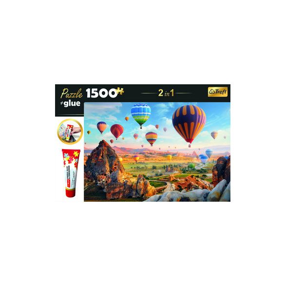 Trefl: Színes Hőlégballonok Puzzle - 1500 Darabos + Ragasztó (Trefl, 26177)